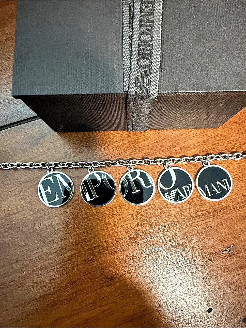 Emporio Armani Geometric Charm Bracelet in Silver & Black Like New